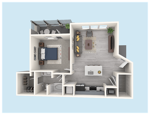 Floor plan for 1 bed, 1 bath, 775 sqft